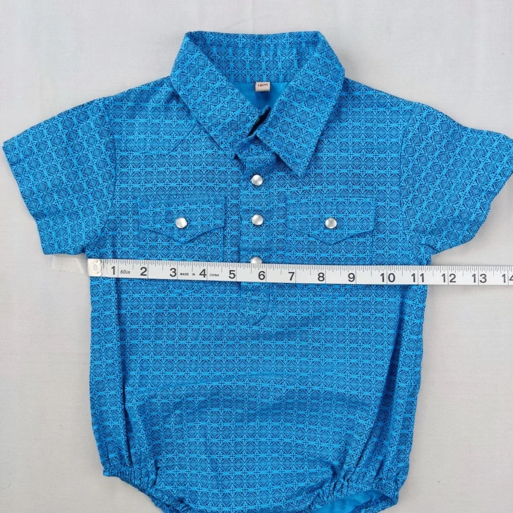 Rafter C Bodysuit Boys 18M Blue Cowboy Collection Geometric Western Snap Romper